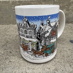 VTG Stoneware Christmas 12 Oz Coffee Mug Hot Cocoa Mug Snow Village